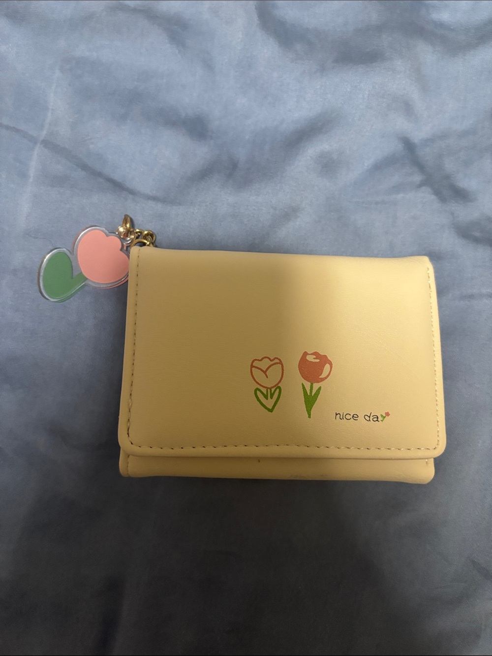 SHEIN Yellow Floral 'nice day' Trifold Wallet with Heart Charm